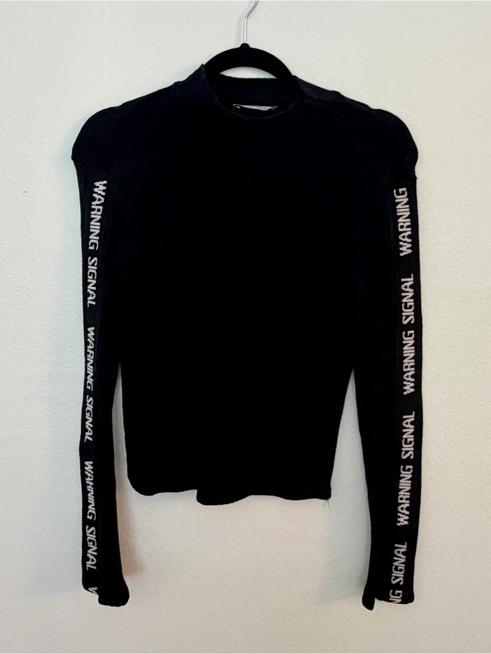 Zara Black Ribbed Long-Sleeve Top with Sleeve Text